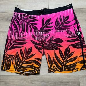 Hurley Swim Board Shorts Mens Size 36 Pink Ombre Tropical Print